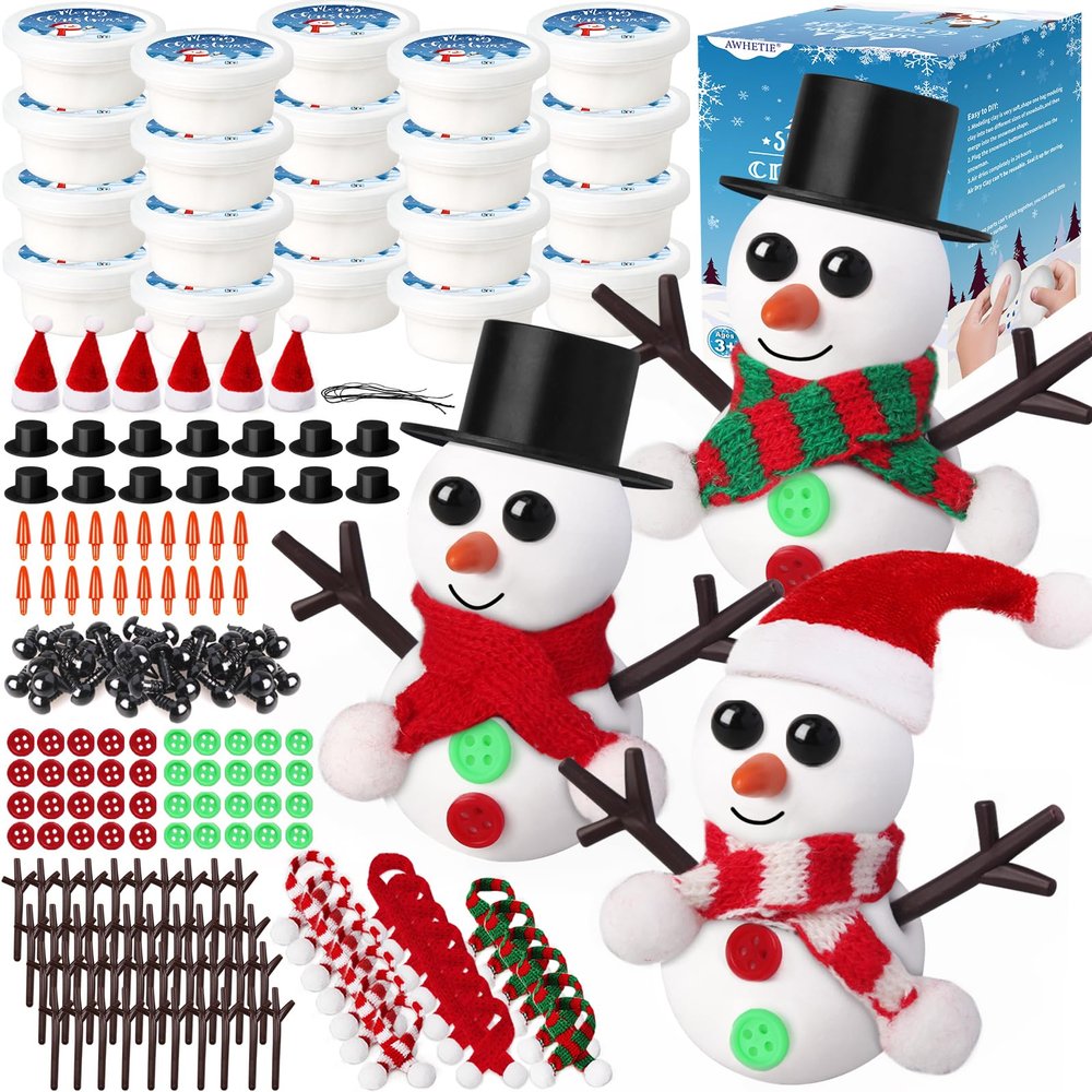 AWHETIE 20 Pack Stocking Stuffers for Kids,Christmas Crafts for Kids Bulk,Build a Snowman Crafts Kit Modeling Clay,Christmas Stocking Stuffers Gifts Activities for Boys Girls