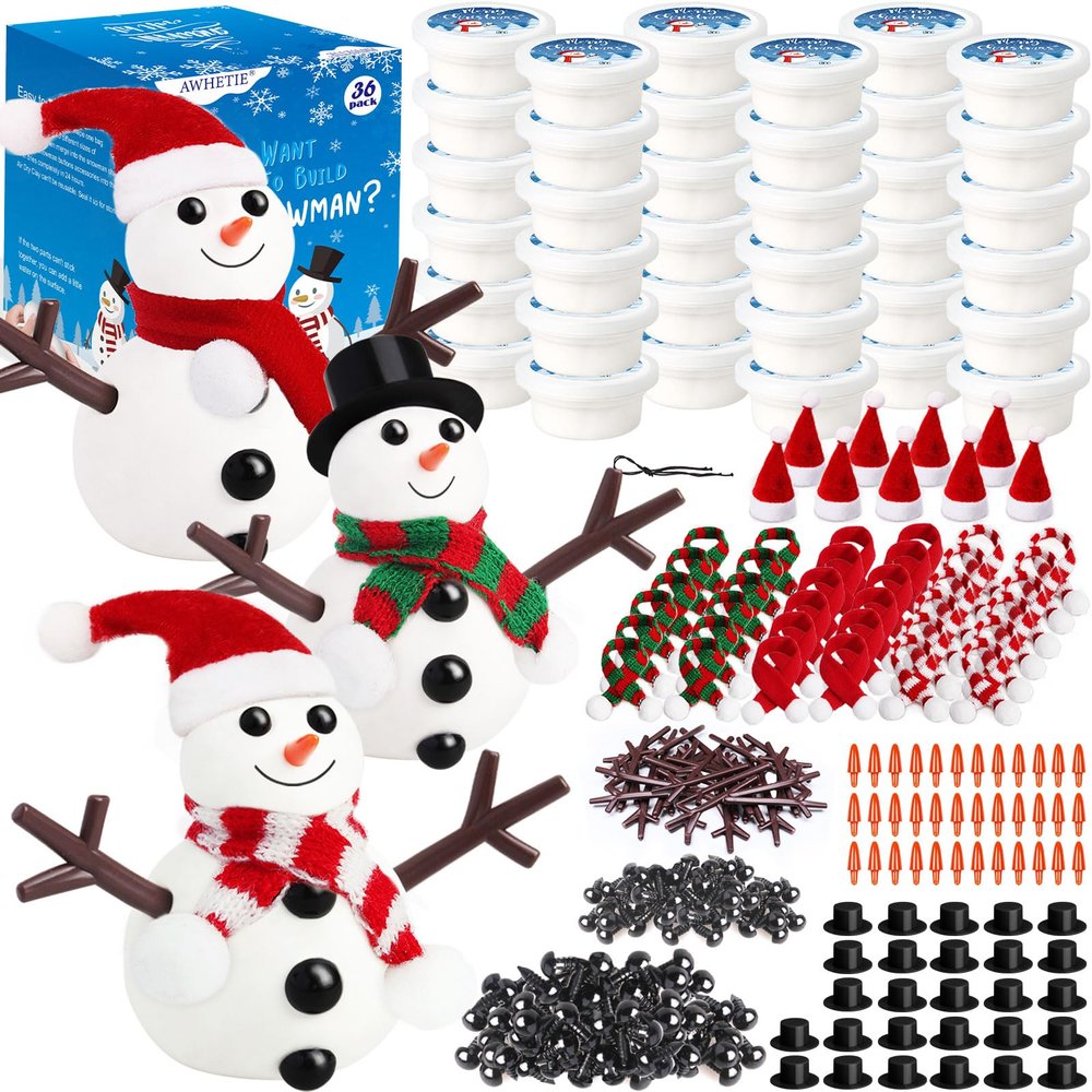 AWHETIE 36 Pack Stocking Stuffers for Kids,Christmas Crafts for Kids Bulk,Build a Snowman Crafts Kit Modeling Clay for Christmas Stocking Stuffers Gifts Activities Boys Girls