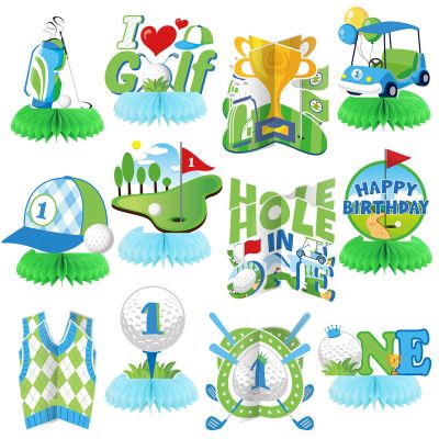 12 Pcs Golf Birthday Party Decoration 1st Hole in One Honeycomb Table Centerpieces Green White Golf Table Decoration Topper Birthday Party Favors Supplies