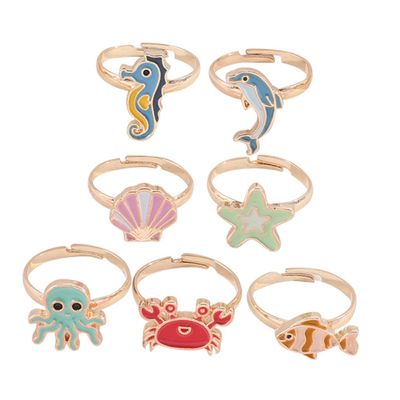NOLITOY Trendy Alloy Finger Rings 7pcs Animal Design Boys and Girls' Easy to Clean Jewelry Set