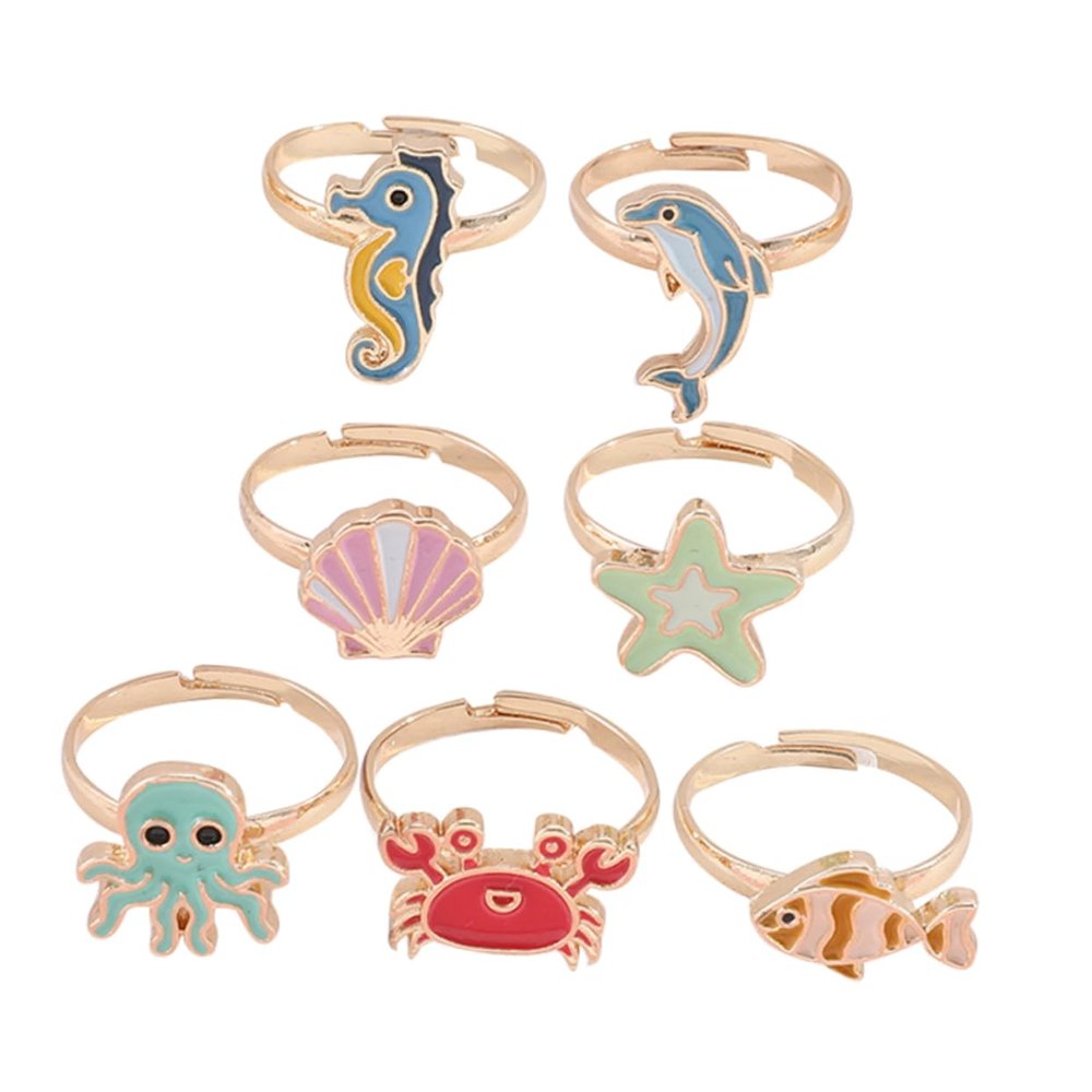 NOLITOY Trendy Alloy Finger Rings 7pcs Animal Design Boys and Girls' Easy to Clean Jewelry Set