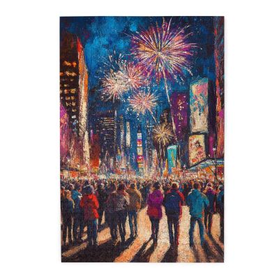 BEAROWL Festive Night Puzzle 1000 Pieces, Oil Painting Styles City Fireworks, Vibrant Design, Adult Wooden Puzzles, Challenging Brain Exercise, Relaxing, Gift for Friends and Family