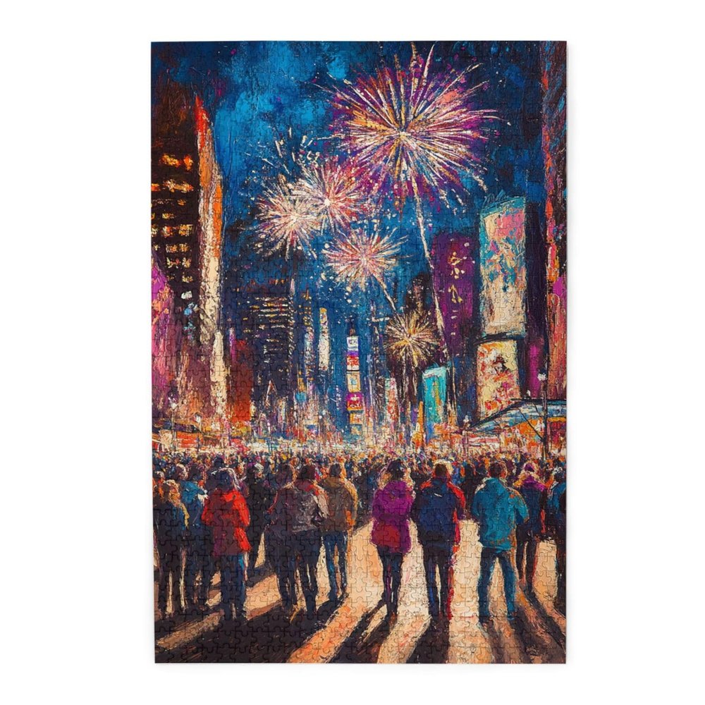 BEAROWL Festive Night Puzzle 1000 Pieces, Oil Painting Styles City Fireworks, Vibrant Design, Adult Wooden Puzzles, Challenging Brain Exercise, Relaxing, Gift for Friends and Family