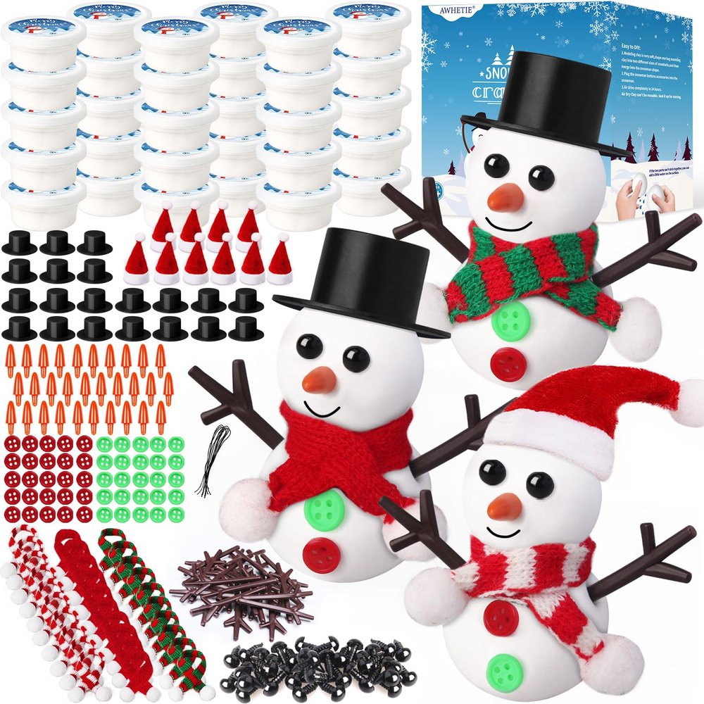 AWHETIE 30 Pack Stocking Stuffers for Kids,Christmas Crafts for Kids Bulk,Build a Snowman Crafts Kit Modeling Clay,Christmas Stocking Stuffers Gifts Activities for Boys Girls