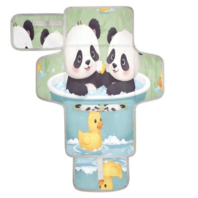 DUOBU Portable Diaper Changing Pad Foldable Baby Changing Mat with Built-in Pillow Waterproof Changing Pad for Newborn Girls Boys Panda with Duck