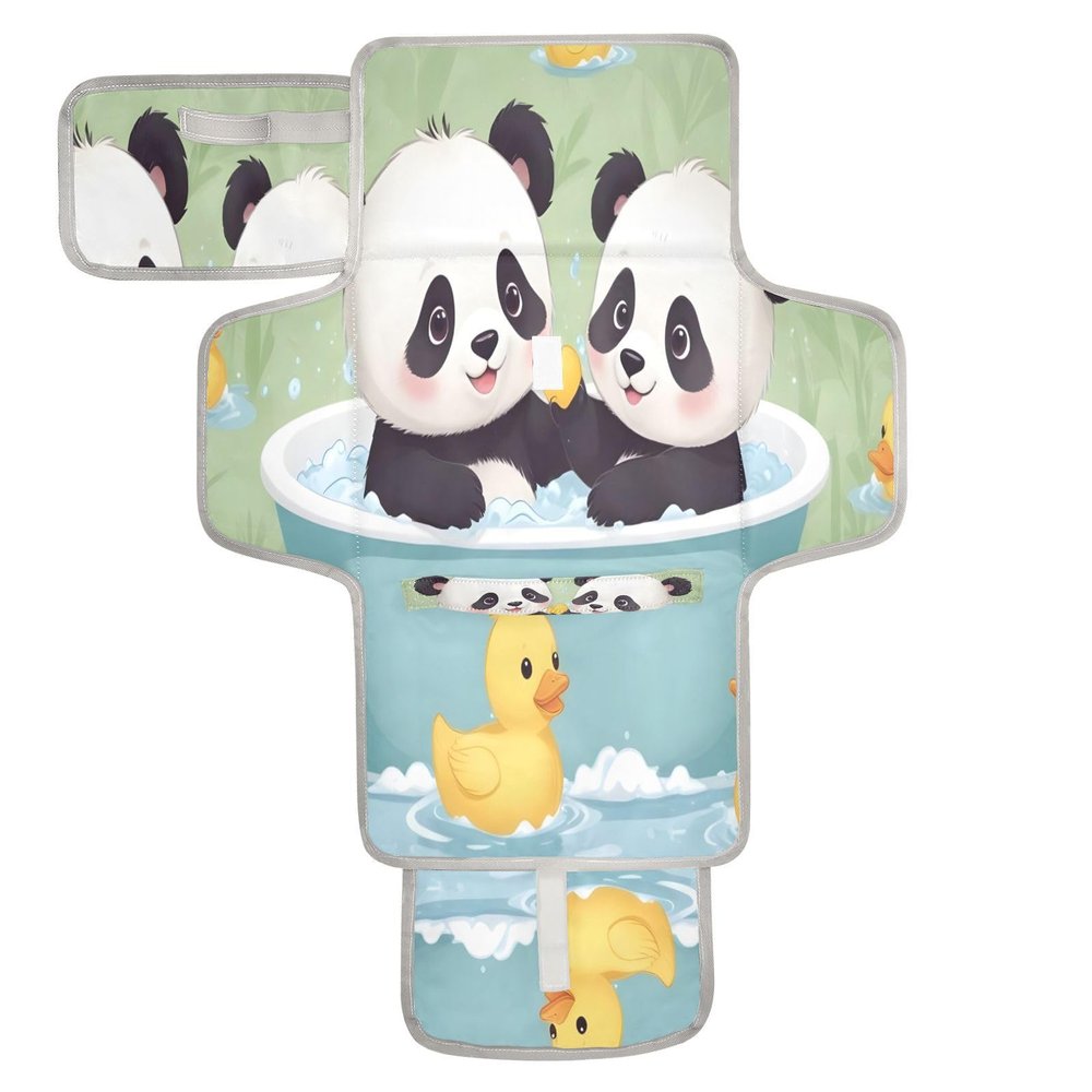 DUOBU Portable Diaper Changing Pad Foldable Baby Changing Mat with Built-in Pillow Waterproof Changing Pad for Newborn Girls Boys Panda with Duck