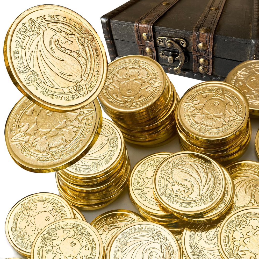 ACTIONDRAKE Dragon Gold Metal Pirate Coin-110 Coin Treasure Set, Suitable for Board, Tokens, Simulated Currency, Treasure chests, for and DND Metal Tokens for Dungeons and Dragons (Gold 110 Pieces)