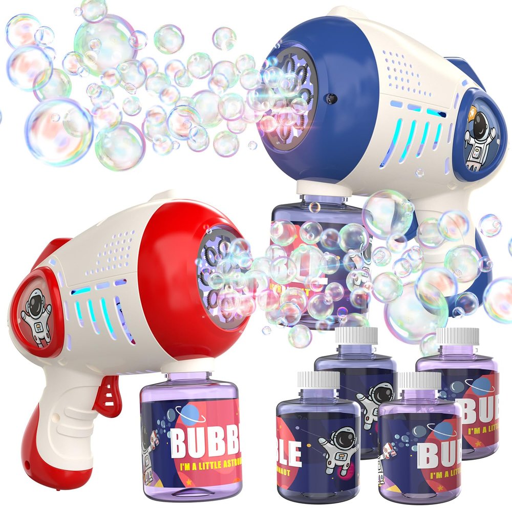EagleStone Bubble Guns for Kids 4-8, 2 Pack Light-Up Automatic Bubble Gun Blasters with 4 Solution, Bubble Machine for Toddlers, Outdoor Summer Toy, Easter Gifts, Birthday Wedding Party Favors