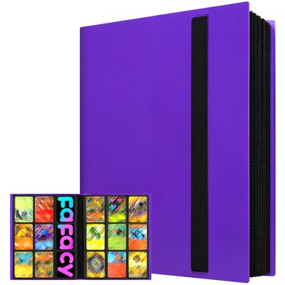 2026Trading Card Binder 9 Pocket, Premium Sports Collection Binder Game Cards Book with Sleeves Side Loading, Anti-open Strap Double Sided Waterproof 360 Card Folder