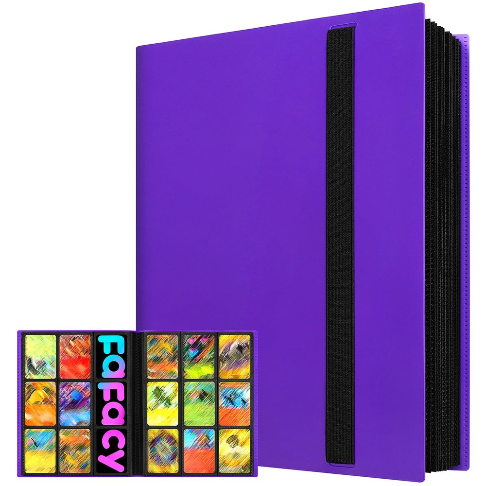 2026Trading Card Binder 9 Pocket, Premium Sports Collection Binder Game Cards Book with Sleeves Side Loading, Anti-open Strap Double Sided Waterproof 360 Card Folder