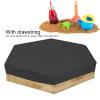 Hexagon Sandbox Cover Water Proof Tarp for Turtle Sandbox, Small Tarp Sandpit Cover with Drawstring, Polyester PVC Pool Cover for Outdoor Garden (55.1X47.2X7.9In) (Black) view 3