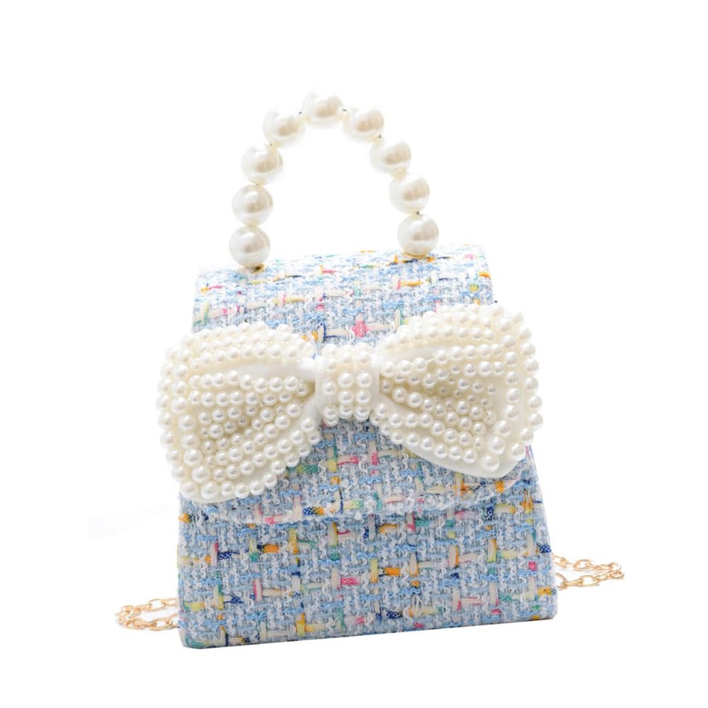 TOVINANNA Elegant Pearl Bowknot Crossbody Bag for Boys and Girls Cute Princess Style Small Shoulder Purse for and Outdoor Adventures