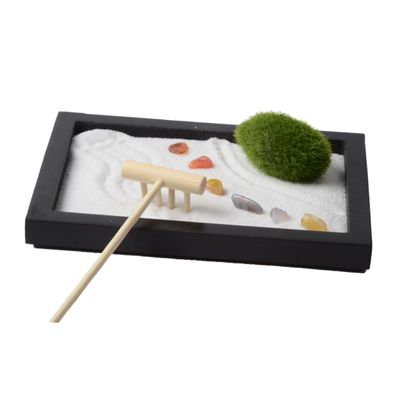 ERINGOGO Zen Garden Table Decoration with Simulation Moss and Sand Rake Miniature Landscape for Desktop Meditation and Calming Desk Decor Present for Home Office