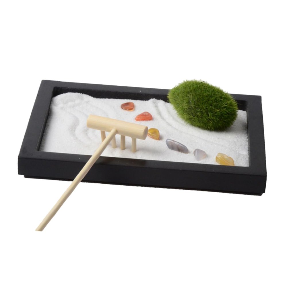 ERINGOGO Zen Garden Table Decoration with Simulation Moss and Sand Rake Miniature Landscape for Desktop Meditation and Calming Desk Decor Present for Home Office