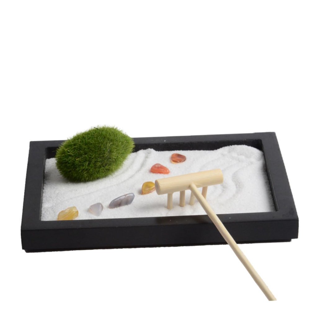 CORHAD Stone Zen Garden Table Decor Desktop Meditation Garden Zen Sand Table Rake Miniature Landscape for Office