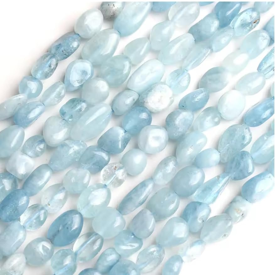 6-8mm Natural Stone Irregular Aquamarine Stone Chips Beads Making DIY Bracelet Necklace 15'' Strands,Aquamarine,6-8mm