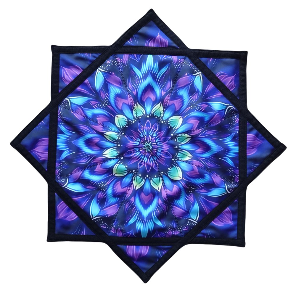 BVCY Flow Star (UV Reactive) Beginners Spinning Juggling and Skill Toy Cloth Easy to Rotate Fingertip Rotating Dapo Star Blue&Mandala&Flower (R05-Style4)