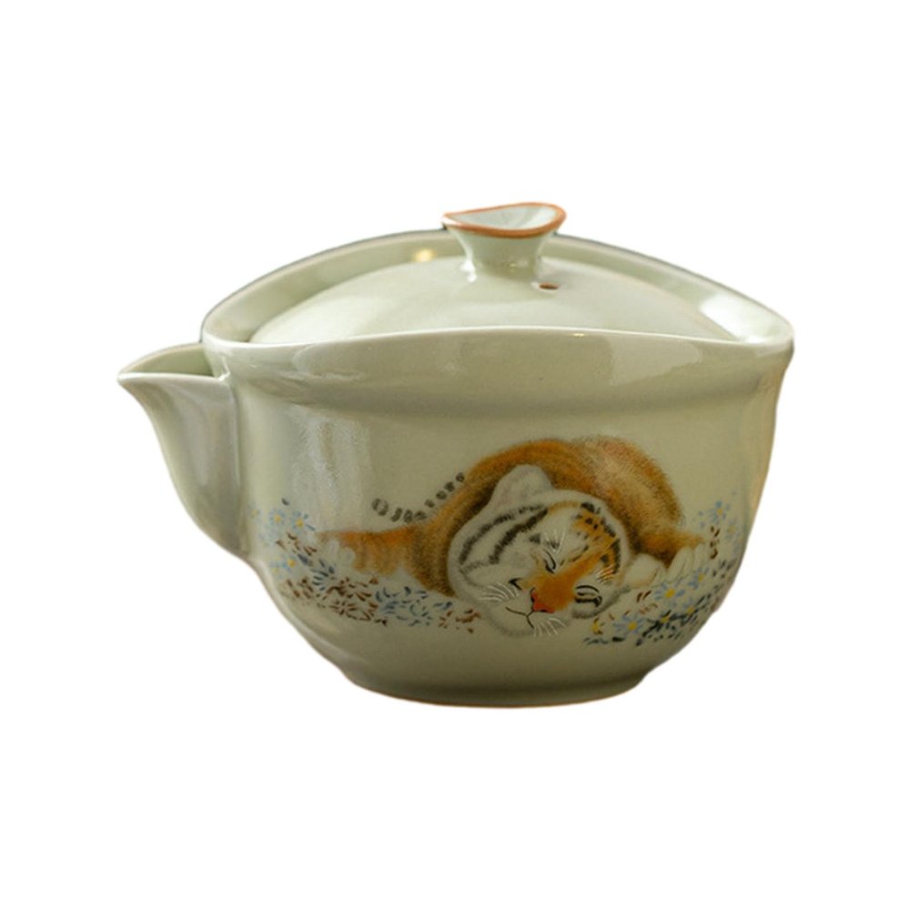Ru Kiln Moe Tiger Cartoon Ceramic Hand Grab Pot, Kung Fu Tea Set Anti-Scalding-Short Style