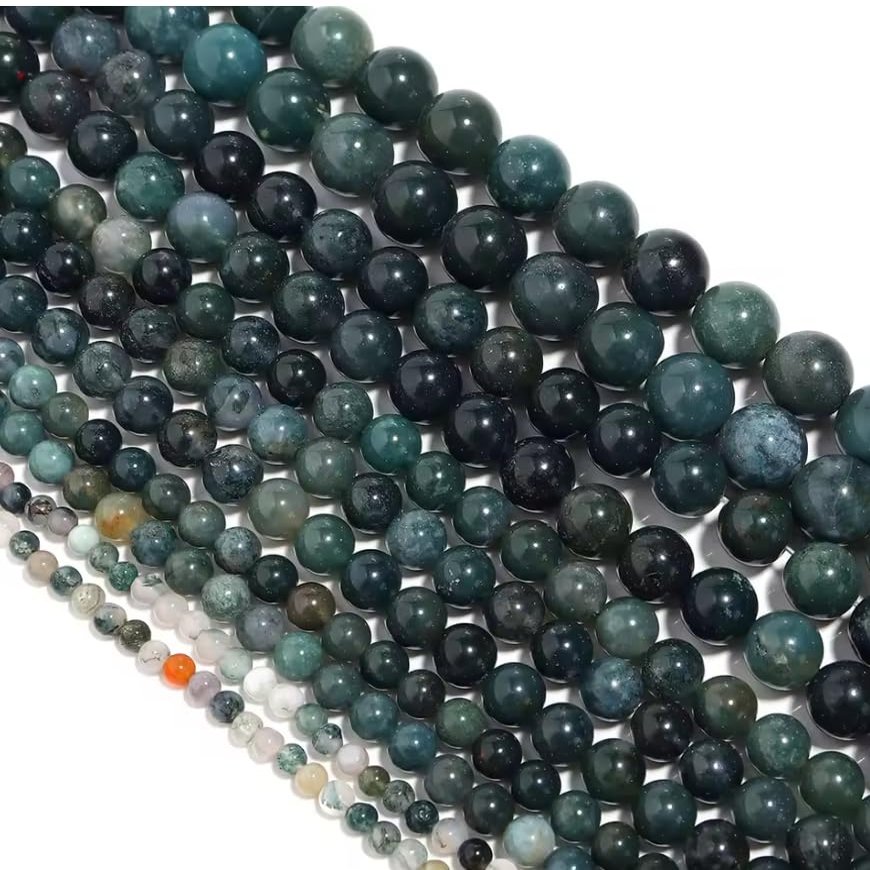 1 Strand 4/6/8/10/12mm Natural Agates Beads Green Moss Agates Loose Stone Bead For DIY Necklace Bracelet Making Accessories,Green,8mm