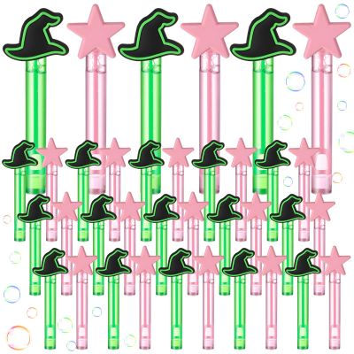 Civaner 36pcs Witch Party Favors Witch Hat and Star Bubble Wands Pink and Green Mini Bubble Wands Bulk for Summer Outdoor Birthday Gifts Prizes Carnival Goodie Bag Stuffers
