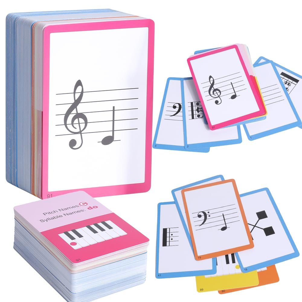 104 Piano Music Flash Cards - Basic Music Symbols,Staff Notation, Pitch/Syllable Names, Keyboard Position, Flat/Sharp,Education Cards for Beginners and Professionals