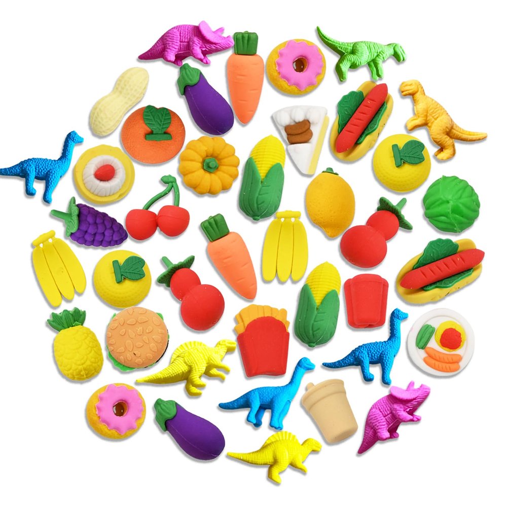 40 PCS Mini Erasers for Kids, Cute 3D Erasers Bulk, Fun Pencil Eraser, Cartoon Animal & Food Theme Pencil Eraser Mixed Set, Teacher Prizes for Kids Classroom Rewards Party Gifts