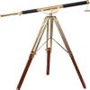 Handmade Maritime Vintage Shiny Brass Finish Designer Telescope Unique Black Leather Covered Tube Nautical Adjustable Brass/Wooden Floor Standing Tripod Home Collectible Items view 1