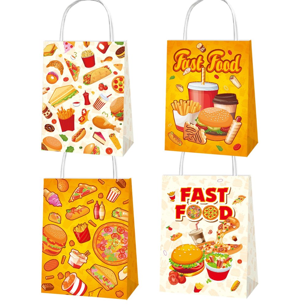 12 Pack Fast Food Party Bags Fast Food Bags with Handles Fast Food Goodie Candy Treat Bags for Fast Food Portable Party Bags Fast Food Party Supplies