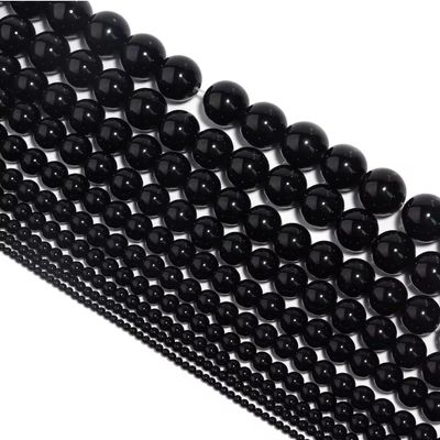 1 Strand 4/6/8/10mmGlass Black Beads Gemstone Round Loose Beads for Making,Black,6mm 38cm1str