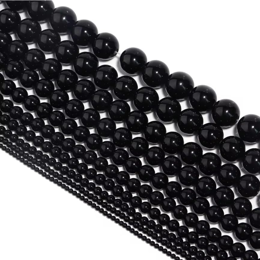 1 Strand 4/6/8/10mmGlass Black Beads Gemstone Round Loose Beads for Making,Black,6mm 38cm1str