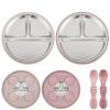 PandaEar Baby Feeding Set 4 Pcs, 2 Pack Stainless Steel Suction Plates & 2 Pack Spoons Set, Divided Plates for Baby Led Weaning Supplies, BPA-Free (Dark pink/Light pink) view 1