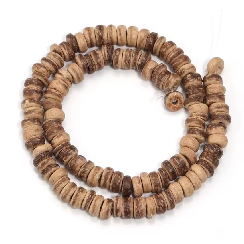 1/3 Strand 5 8 10mm Natural Wooden Beads Coconut Shell Loose Spacer Flat Round Wood Beads for DIY Bracelet Necklace,Light Brown,8mm About 110Pcs