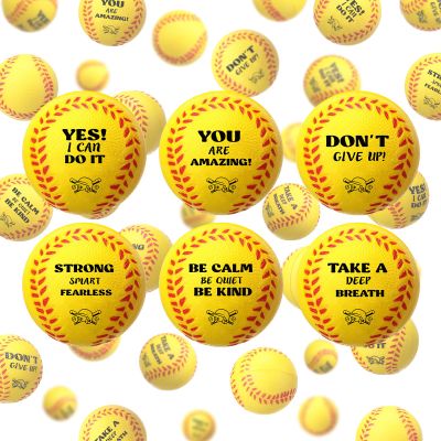 Blulu 30 Pieces Mini Softball Stress Balls with Motivational Quotes Baseball Party Favors Sport Squeeze Foam Balls Yellow Baseball Fidget Toys for Anxiety Relief Birthday Gift Carnival Party Supplies