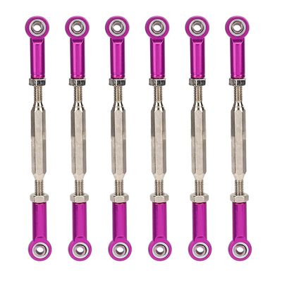 Aluminum Alloy Turnbuckle Rod Linkage, 6Pcs Adjustable Push Rods, Easy Install & Remove, RC Car Upgrade Parts, 5 Colors (Purple)