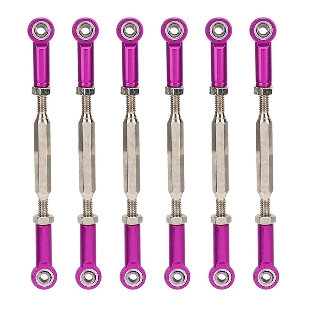 Aluminum Alloy Turnbuckle Rod Linkage, 6Pcs Adjustable Push Rods, Easy Install & Remove, RC Car Upgrade Parts, 5 Colors (Purple)