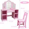 Kids Vanity Table and Chair Set, Girls Vanity Set with Princess Makeup Desk & Stool, Touch Light Tri-Folding Mirror Wooden Kid Makeup Dressing Table with Storage Shelves for Bedroom, Pink view 3