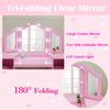 Kids Vanity Table and Chair Set, Girls Vanity Set with Princess Makeup Desk & Stool, Touch Light Tri-Folding Mirror Wooden Kid Makeup Dressing Table with Storage Shelves for Bedroom, Pink view 4
