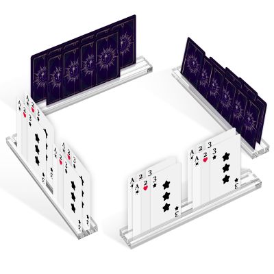 4 Pcs Clear Acrylic Playing Card Holders Playing Card Racks with Dual Grooves Base for Tabletop Use, Game Card Holder for Seniors Adults