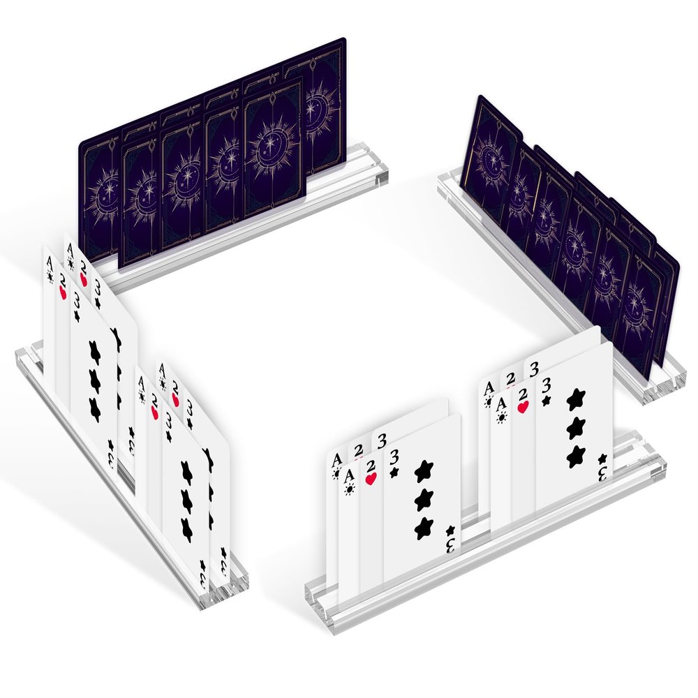 4 Pcs Clear Acrylic Playing Card Holders Playing Card Racks with Dual Grooves Base for Tabletop Use, Game Card Holder for Seniors Adults