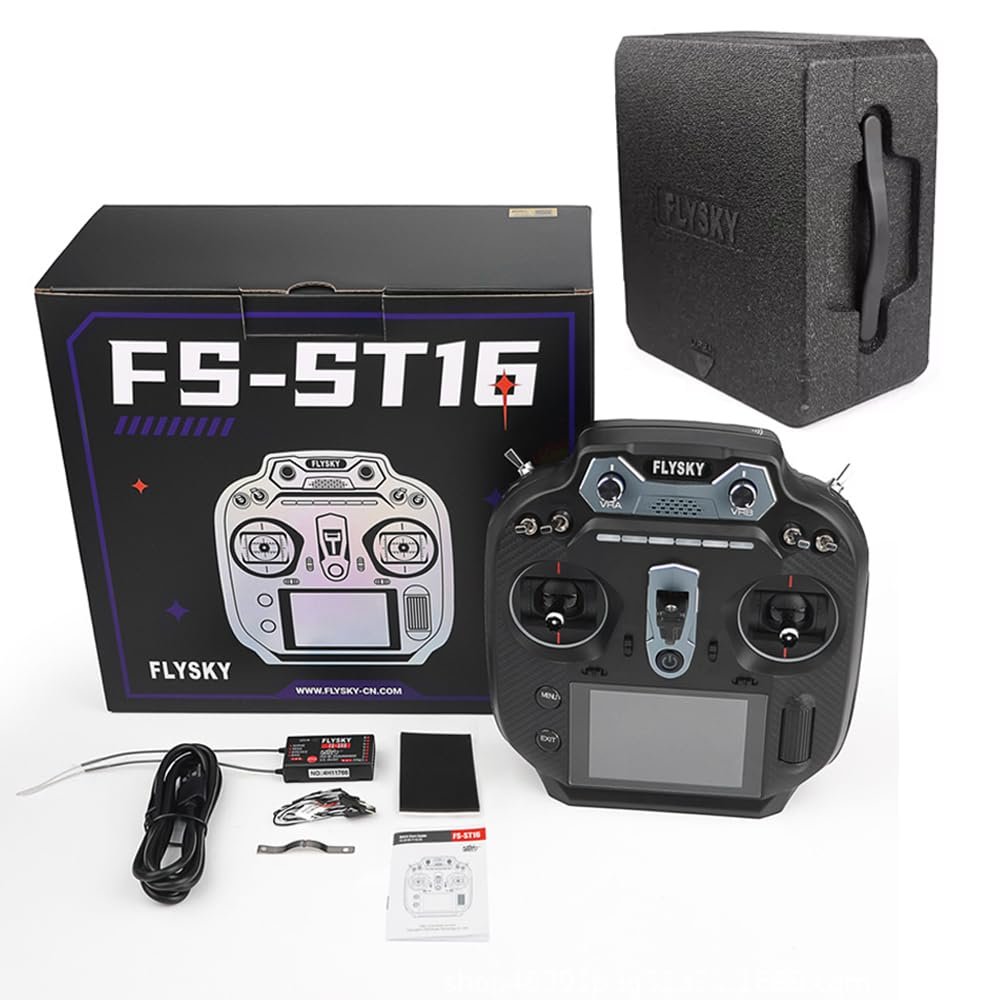 Goolsky Flysky FS-ST16 16CH 2.4GHz RC Transmitter with Receiver FS-SR8, 3.5 Inch IPS Screen Dual Antenna Remote Controller with Receiver for RC Car Boat Airplane (Left Hand Throttle)