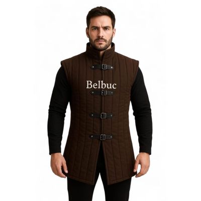 Belbuc Medieval Sleeveless Gambeson Padded Vest, Brown Costume Body Wear (4XL)