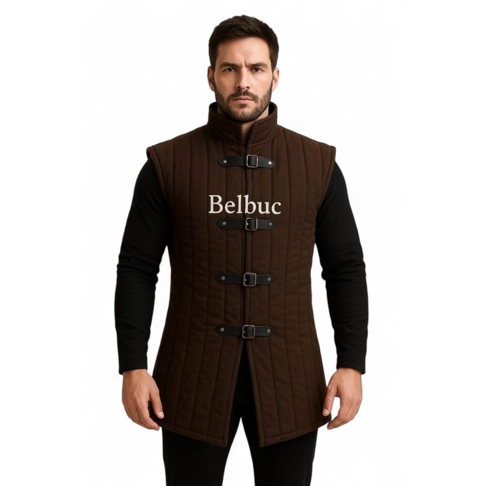 Belbuc Medieval Sleeveless Gambeson Padded Vest, Brown Costume Body Wear (4XL)
