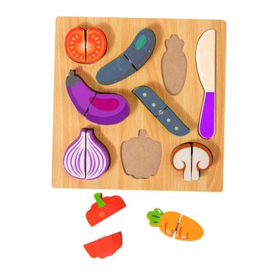 ToysCentral Basics Wooden Cutting Puzzle Cutting Play Food Toy Wooden Play Kitchen Toy for Party Favors, Vegetable
