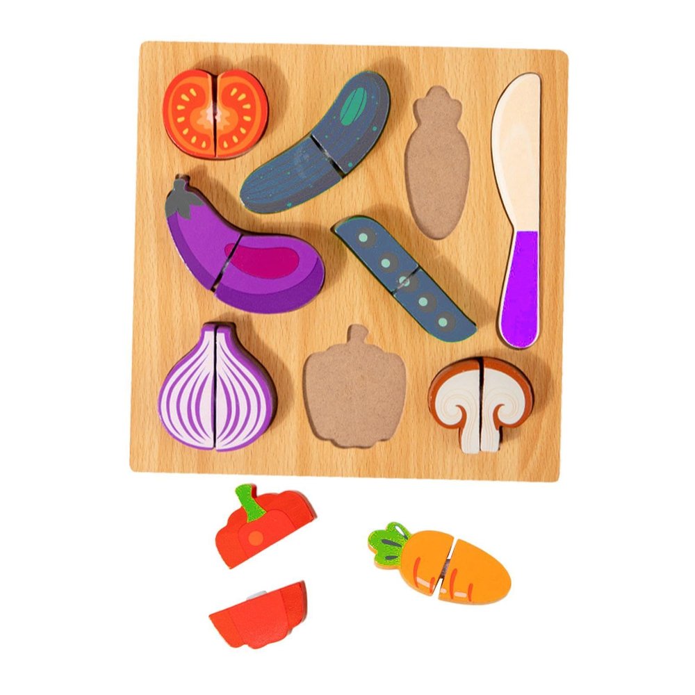 ToysCentral Basics Wooden Cutting Puzzle Cutting Play Food Toy Wooden Play Kitchen Toy for Party Favors, Vegetable