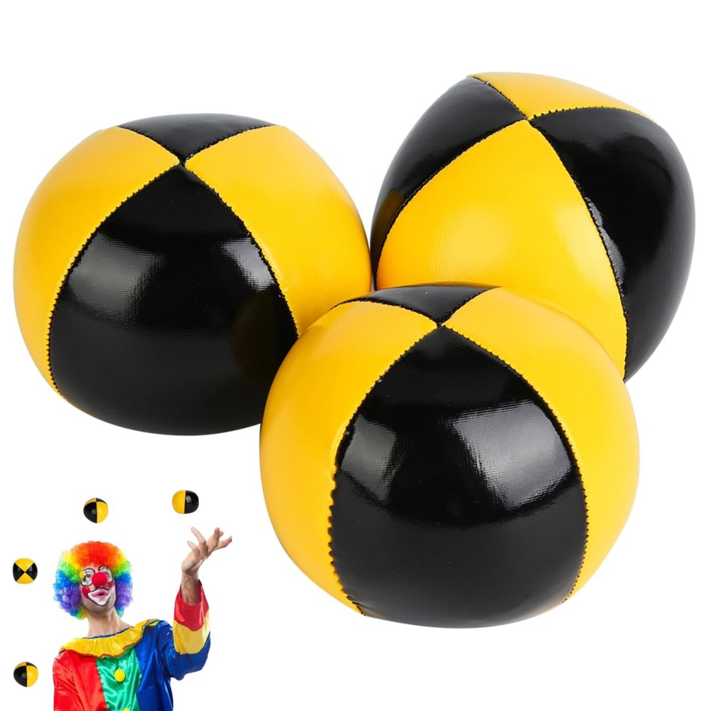 3PCS Juggling Balls for Beginners, Yellow Black PU Thud Juggling Balls Set with Storage Bag for Clown Playing Training