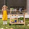HONEY JOY Mud Kitchen with Wheels, Fir Wood Outside Play Kitchen for Toddlers, Realistic Faucet & Water Tank, Stoves, Sink, Storage Shelf, Planter Cups, Mud Table for Kids Outdoor Backyard view 2