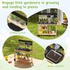 HONEY JOY Mud Kitchen with Wheels, Fir Wood Outside Play Kitchen for Toddlers, Realistic Faucet & Water Tank, Stoves, Sink, Storage Shelf, Planter Cups, Mud Table for Kids Outdoor Backyard view 3