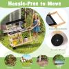HONEY JOY Mud Kitchen with Wheels, Fir Wood Outside Play Kitchen for Toddlers, Realistic Faucet & Water Tank, Stoves, Sink, Storage Shelf, Planter Cups, Mud Table for Kids Outdoor Backyard view 4