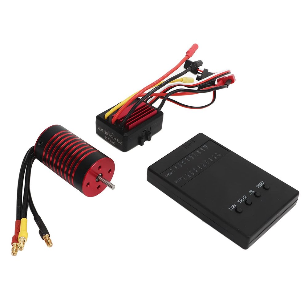 ANGGREK RC Brushless Motor ESC Set, RC Brushless ESC Aluminum Cover 4 Pole Rotor with Program Card for 1/12 Remote Control Car (3700KV)