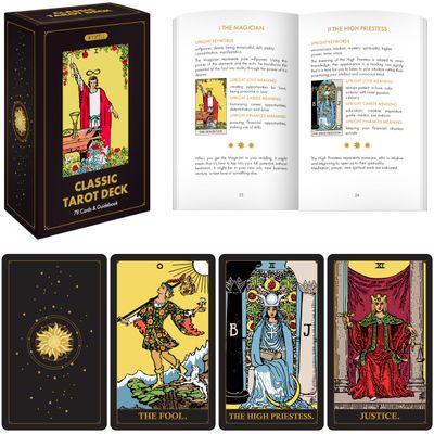 Wyspell Classic Tarot Cards for Beginners - Original Tarot Cards with Guide Book - Beginner Tarot Deck (Dark)